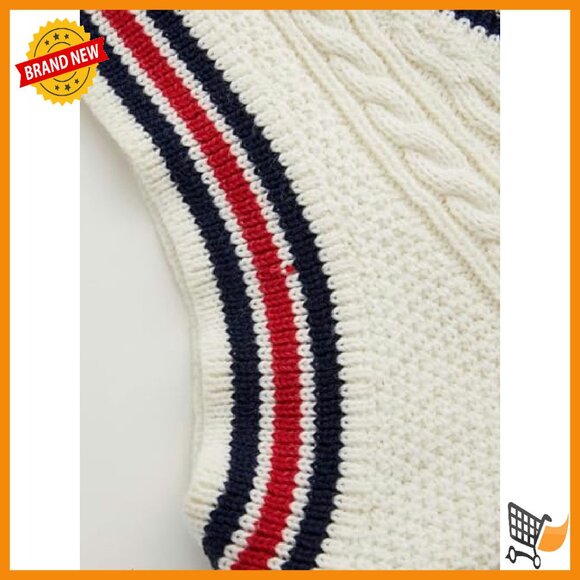 Oversized Cable Knit Sweater Vest V-Neck Sleeveless Pullover - Picture 4 of 8